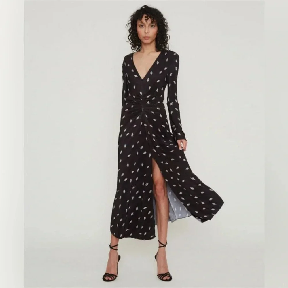 NWT Rotate Birger Christensen Number 7 Pleated Black Midi Dress Planet AOP SizeM - Picture 2 of 16